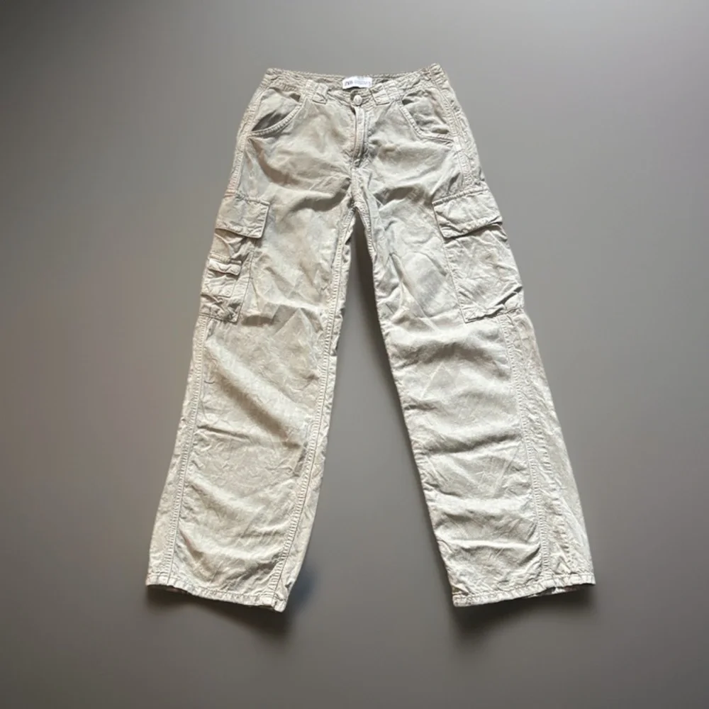 Zara Tan Cargo Pants Utility Pants Linen Lyocel Cotton Blend Women’s Size 0